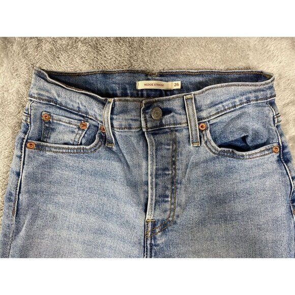 Levis Jeans Womens 26 Blue Ribcage Straight Ankle Button Fly Light Wash Denim - Picture 14 of 15